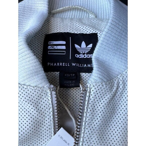 Adidas X Ferrell Williams Light Grey Perforated Leather Bomber Jacket XS - Picture 4 of 6
